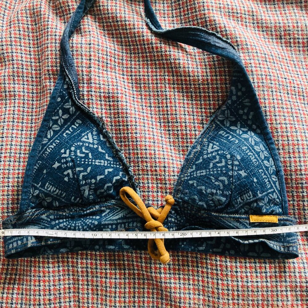 Agua Bendita Bikini Top Y2K Cobalt Blue Geometric Tribal Triangle Size M Padded - Picture 4 of 4